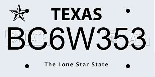 BC6W353 Texas License Plate