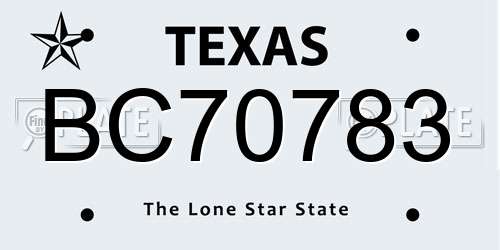 BC70783 Texas License Plate