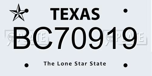 BC70919 Texas License Plate