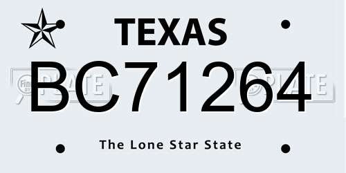BC71264 Texas License Plate
