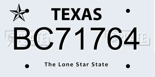 BC71764 Texas License Plate