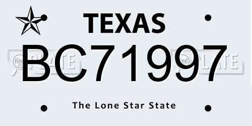 BC71997 Texas License Plate