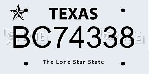 BC74338 Texas License Plate