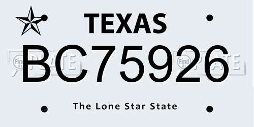 BC75926 Texas License Plate