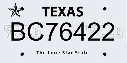 BC76422 Texas License Plate