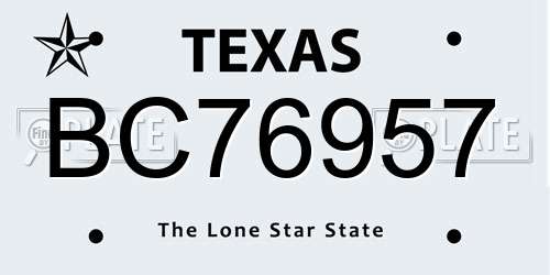 BC76957 Texas License Plate