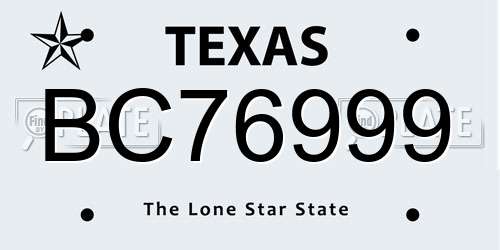 BC76999 Texas License Plate