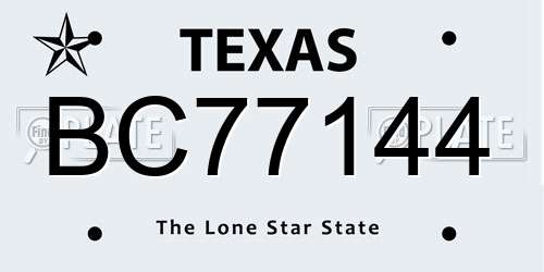 BC77144 Texas License Plate