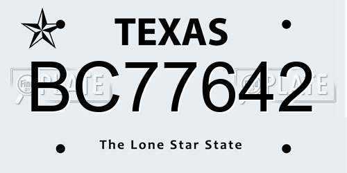 BC77642 Texas License Plate