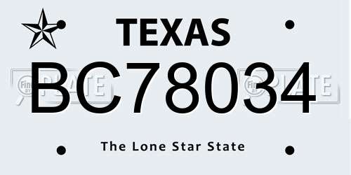 BC78034 Texas License Plate