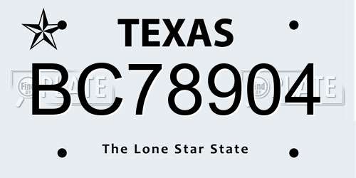 BC78904 Texas License Plate