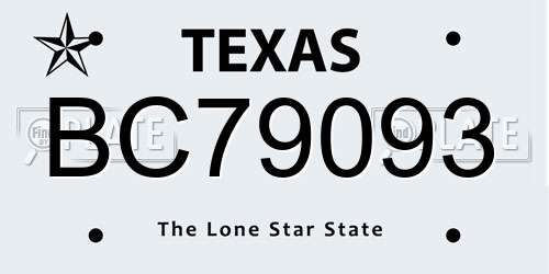 BC79093 Texas License Plate