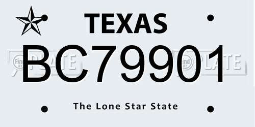 BC79901 Texas License Plate