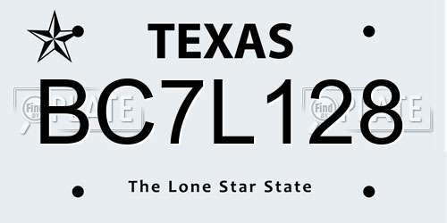 BC7L128 Texas License Plate
