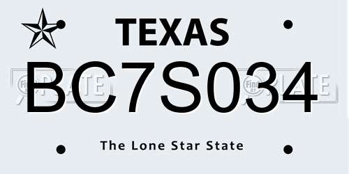 BC7S034 Texas License Plate