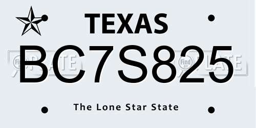 BC7S825 Texas License Plate