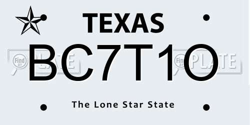 BC7T1O Texas License Plate