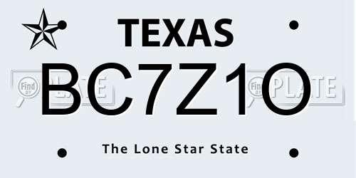 BC7Z1O Texas License Plate