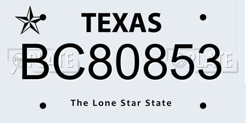 BC80853 Texas License Plate