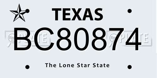 BC80874 Texas License Plate