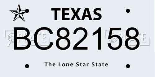 BC82158 Texas License Plate