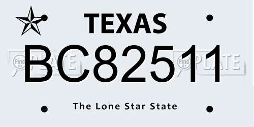 BC82511 Texas License Plate