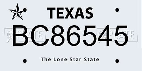 BC86545 Texas License Plate