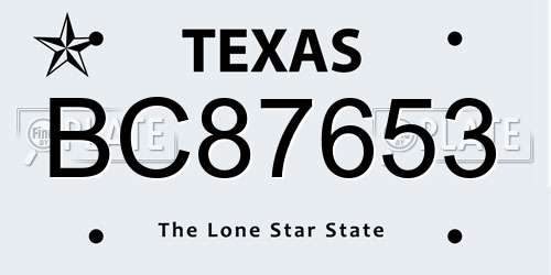 BC87653 Texas License Plate