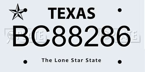 BC88286 Texas License Plate