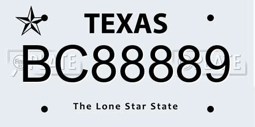 BC88889 Texas License Plate