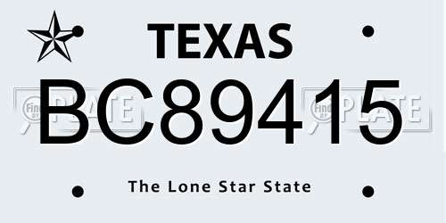 BC89415 Texas License Plate