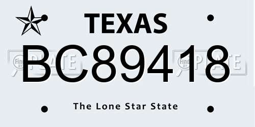 BC89418 Texas License Plate