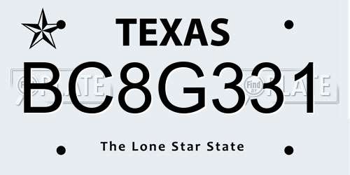 BC8G331 Texas License Plate