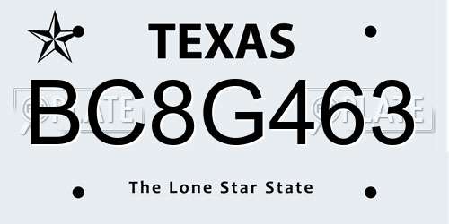 BC8G463 Texas License Plate