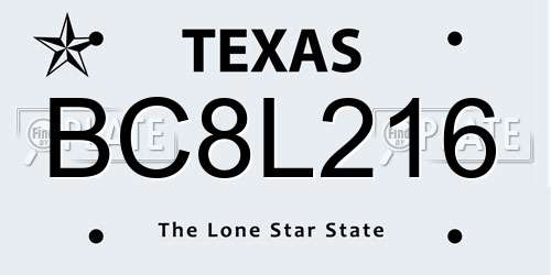 BC8L216 Texas License Plate