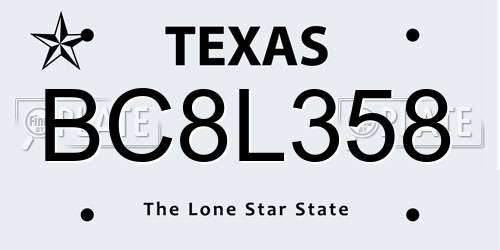 BC8L358 Texas License Plate