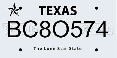 BC8O574 Texas License Plate