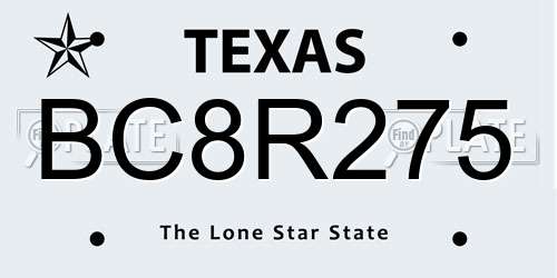 BC8R275 Texas License Plate