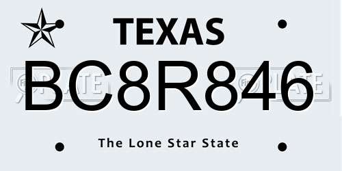 BC8R846 Texas License Plate