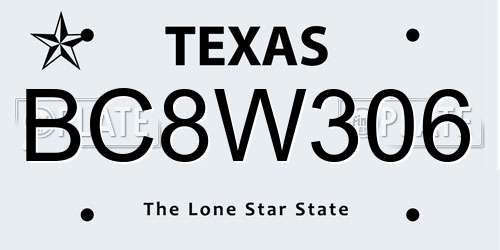 BC8W306 Texas License Plate