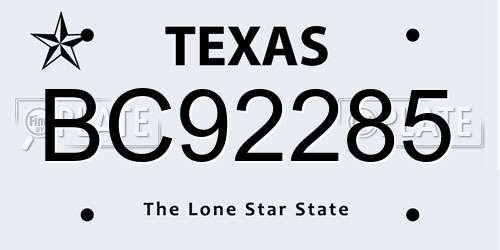 BC92285 Texas License Plate