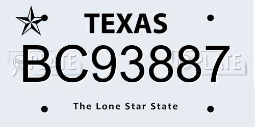 BC93887 Texas License Plate