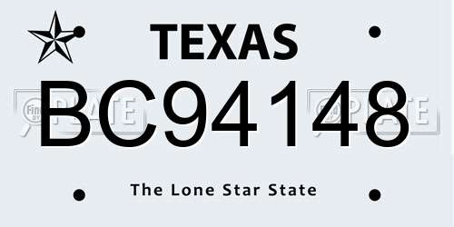 BC94148 Texas License Plate