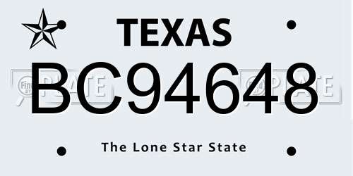 BC94648 Texas License Plate