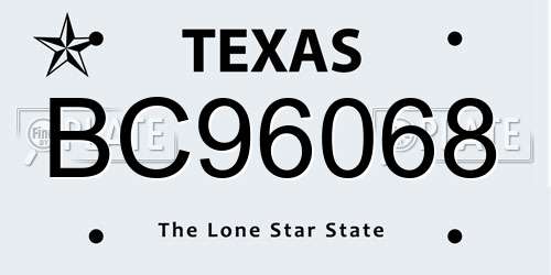 BC96068 Texas License Plate