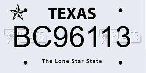 BC96113 Texas License Plate