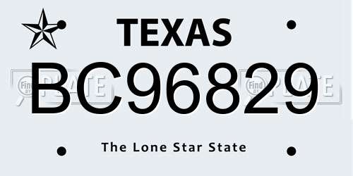 BC96829 Texas License Plate