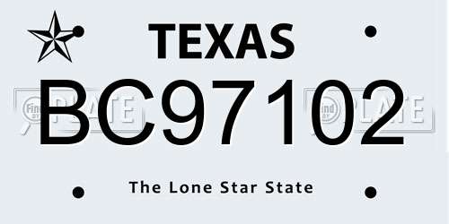 BC97102 Texas License Plate