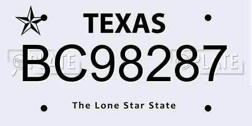 BC98287 Texas License Plate