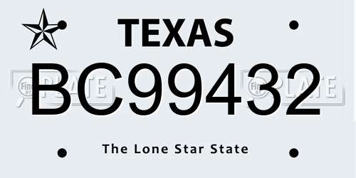 BC99432 Texas License Plate